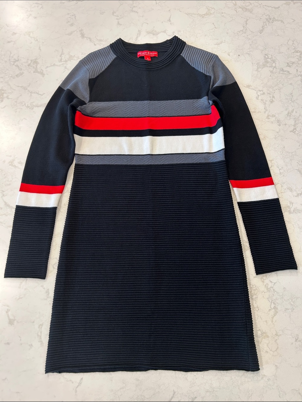 Krimson & Klover Color‎ Block Striped Knit Ribbed Sweater Dress Red Black Medium